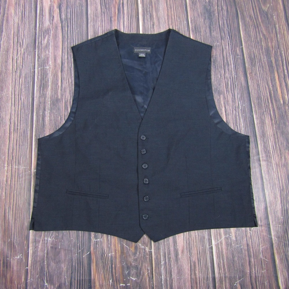 Suit Vest Covington Mens XL Black Solid 3 Piece Belted Formal Waistcoat Business